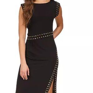 Michael Kors Astor Studded Side-slit Midi Dress, Size L, Black